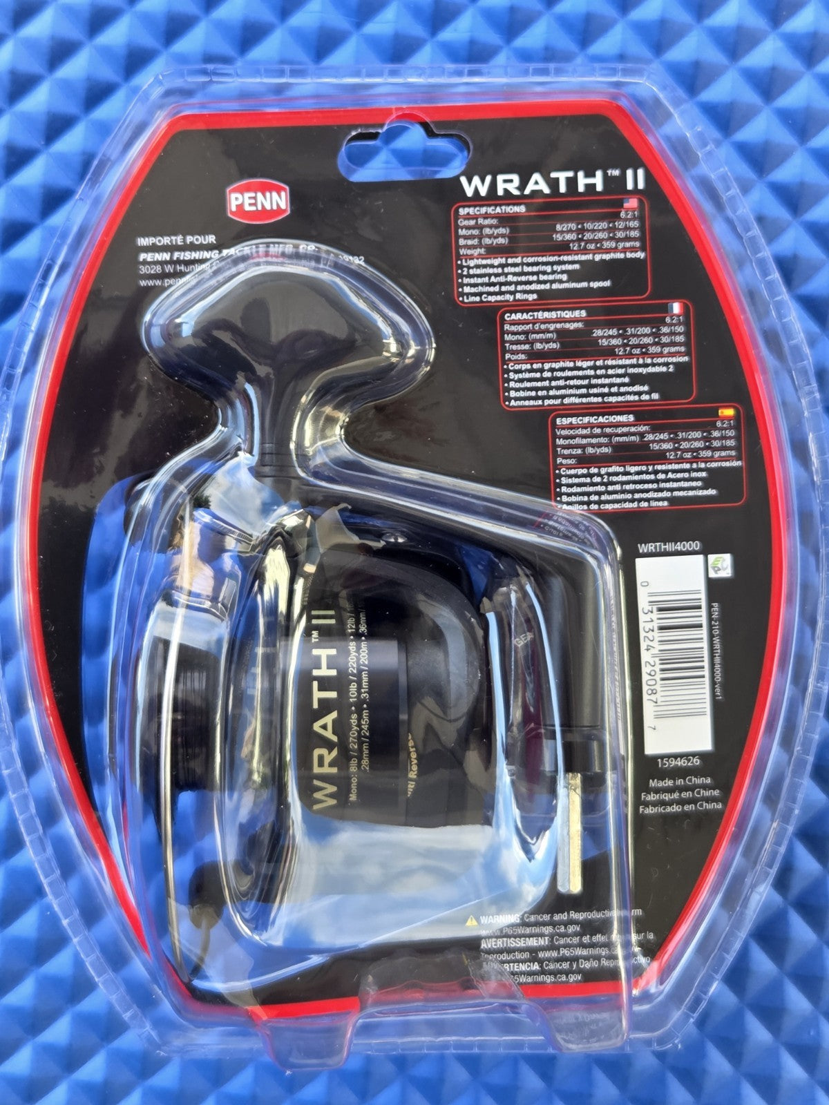 Penn Wrath II 4000 Spinning Fishing Reel - 6.2:1 Gear Ratio, Saltwater & Freshwater