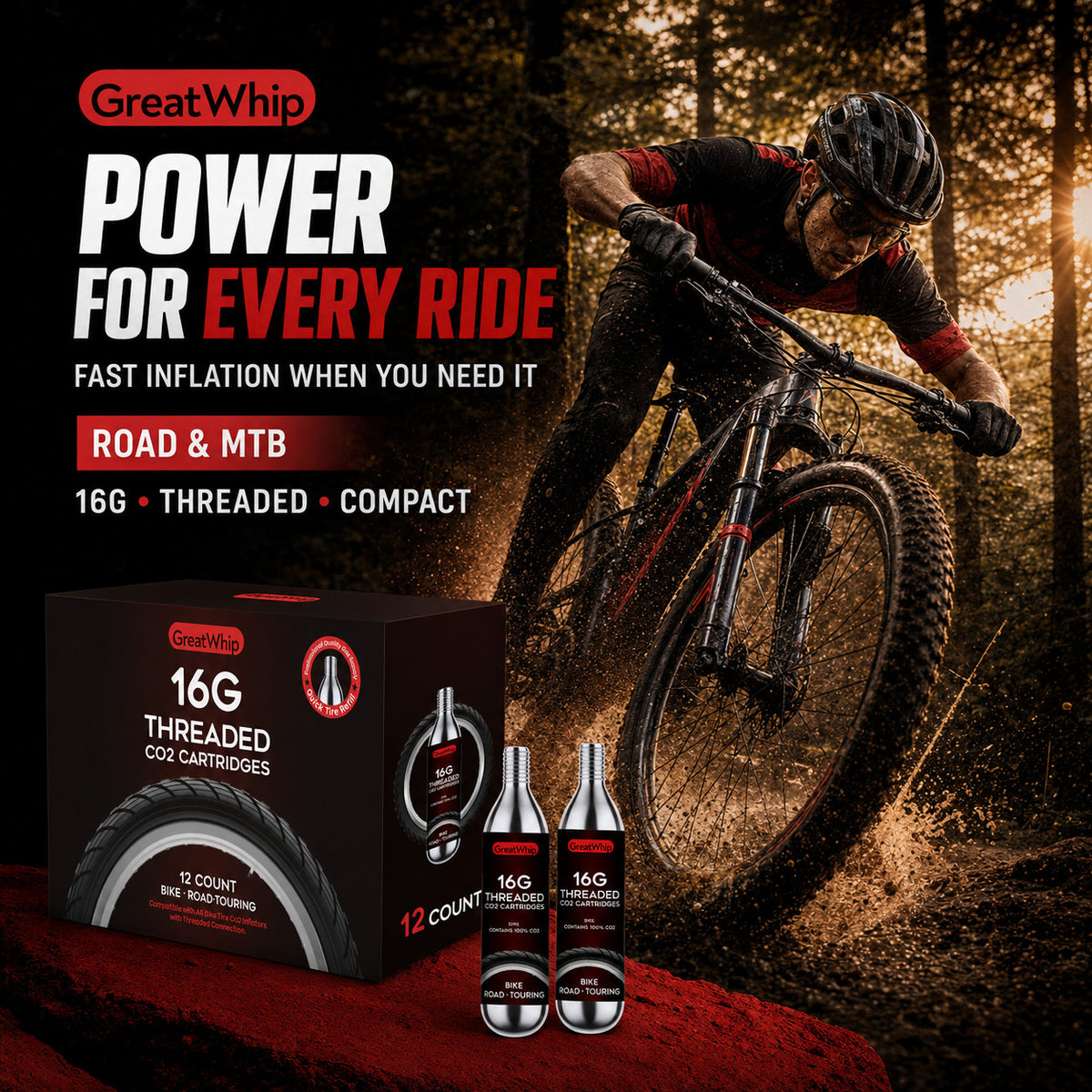 16g CO2 Bicycle Tire Inflator Cartridges - Pack of 12