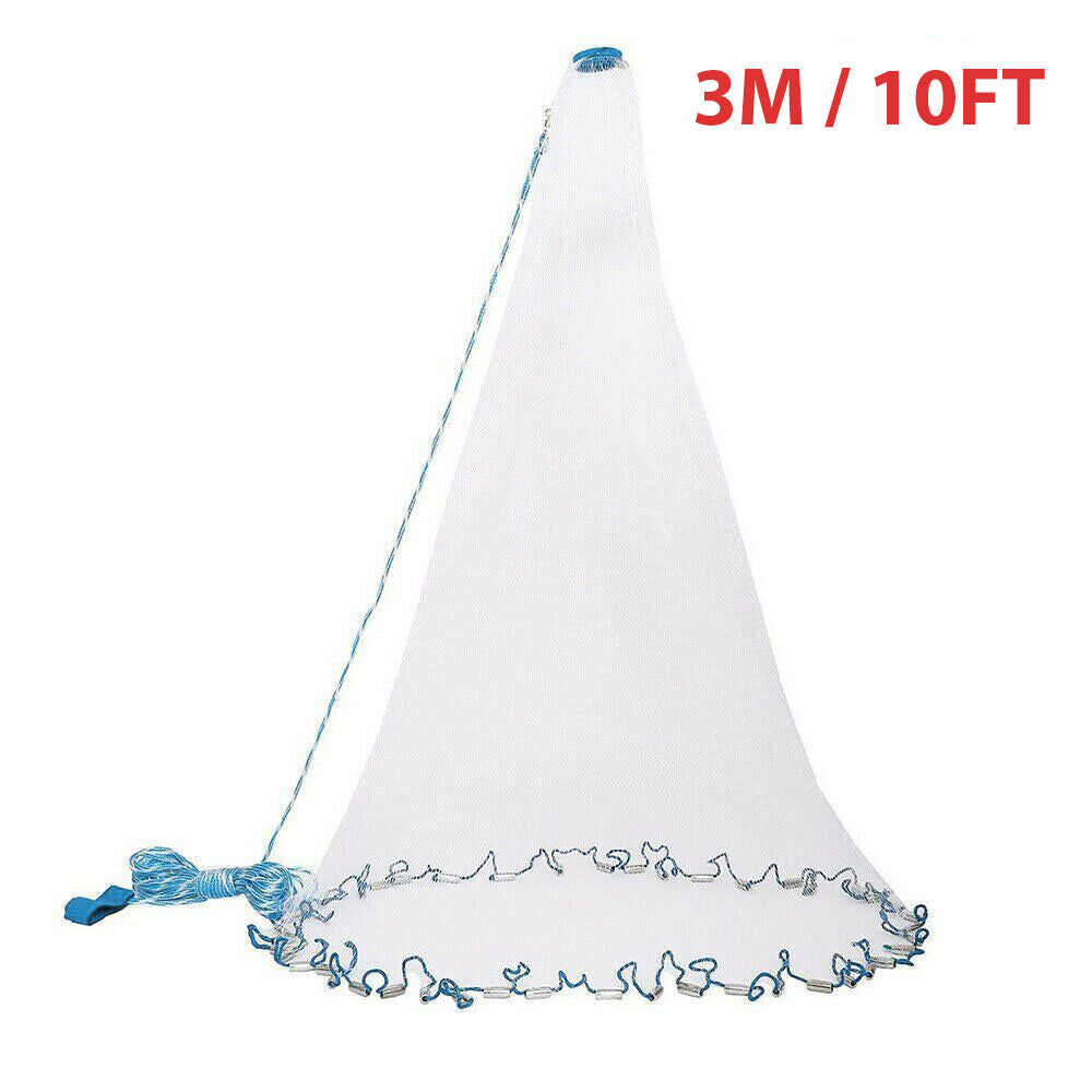 Heavy-Duty Nylon Cast Net for Freshwater & Saltwater Fishing - 8 to 16FT