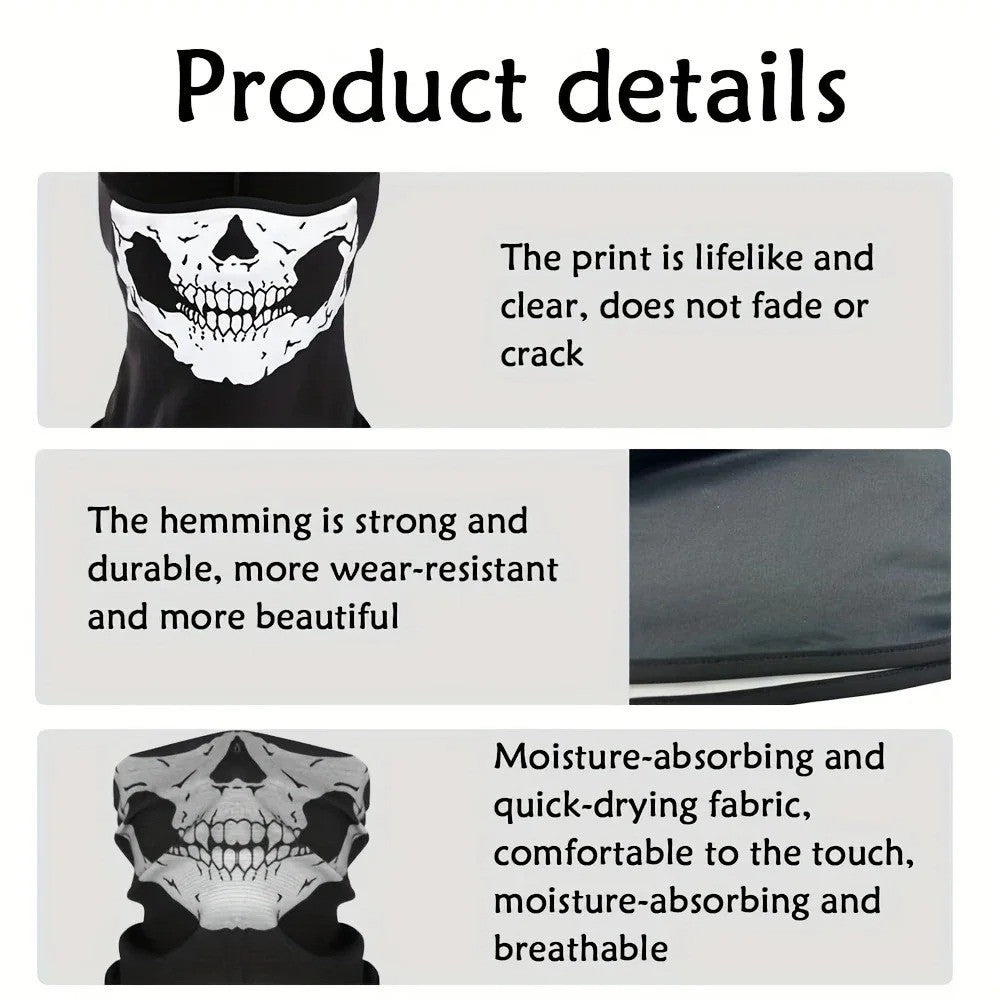 Ghost Skull Full Face Motorcycle Balaclava Mask for Halloween & Outdoor Activities