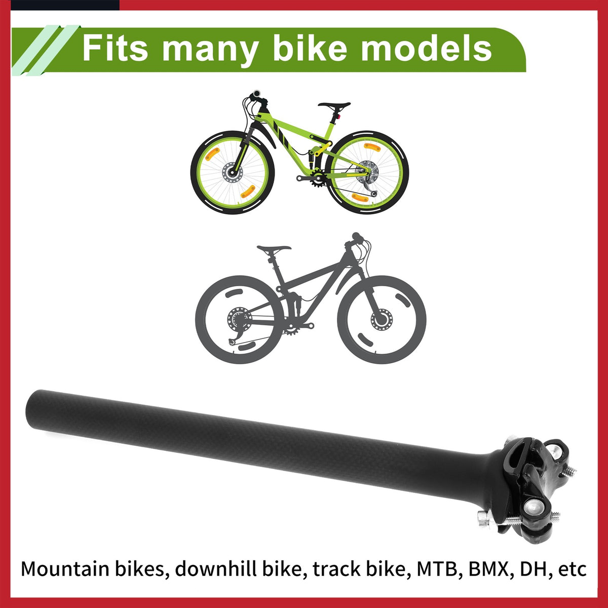 Carbon Fiber Bike Seat Post 25.4mm 300mm Adjustable Angle Lightweight