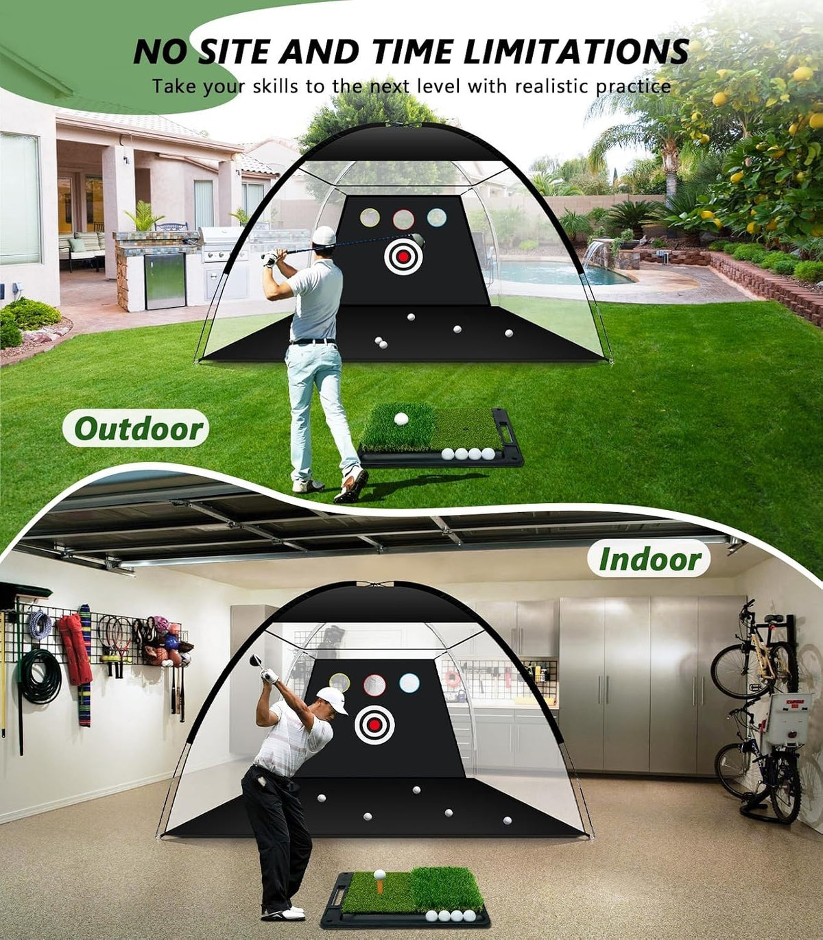Golf Practice Net with Mat and Target - 10x7FT Indoor Outdoor Training System