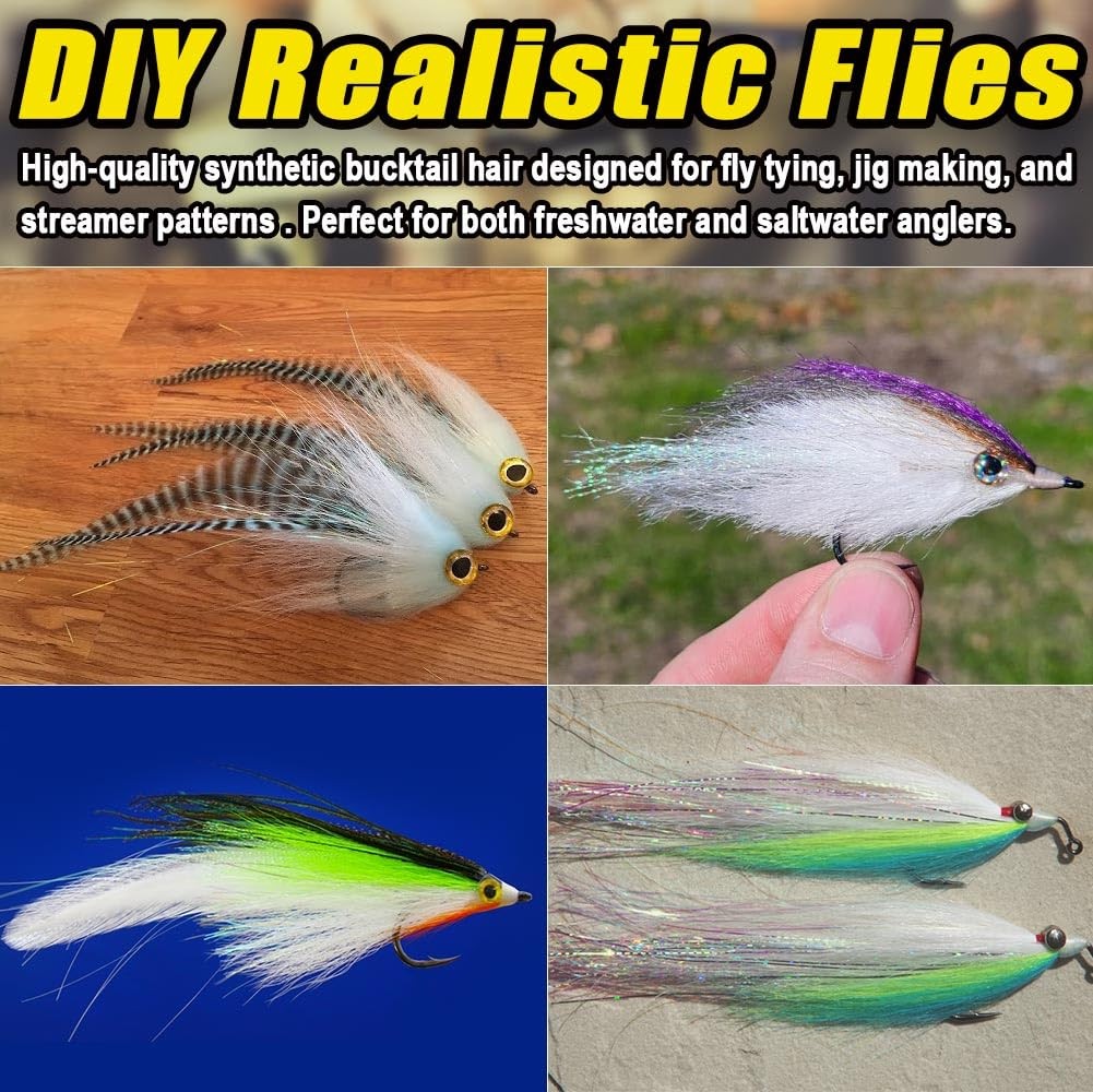 Fly Tying Materials Kit with Synthetic Bucktail Hair - 12 & 16 Colors