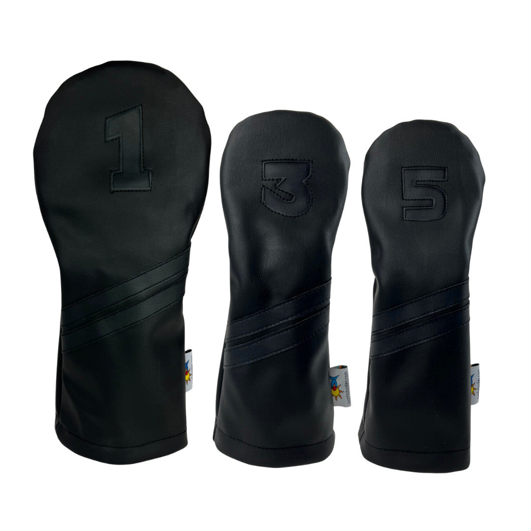 Sunfish Leather Golf Headcover Set - Driver, Fairway, Hybrid Black