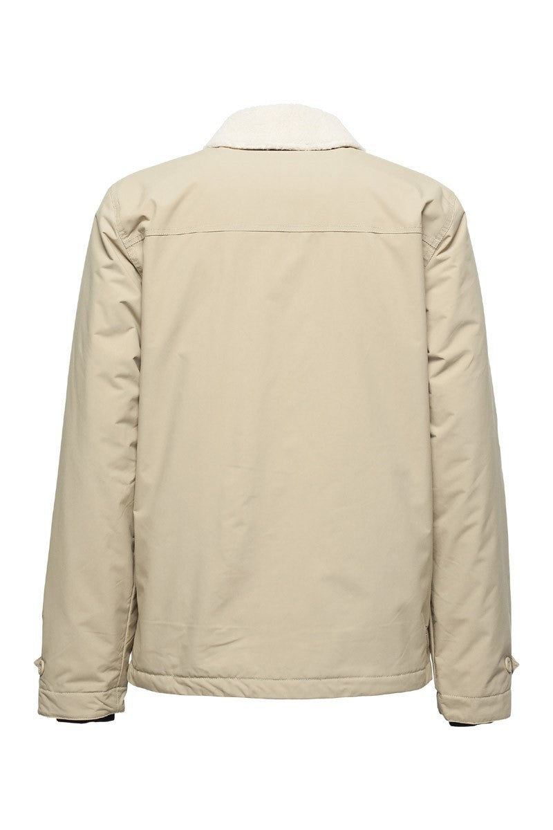 Men's Khaki Puffer Jacket with Quilted Lining & Waterproof Features - Large