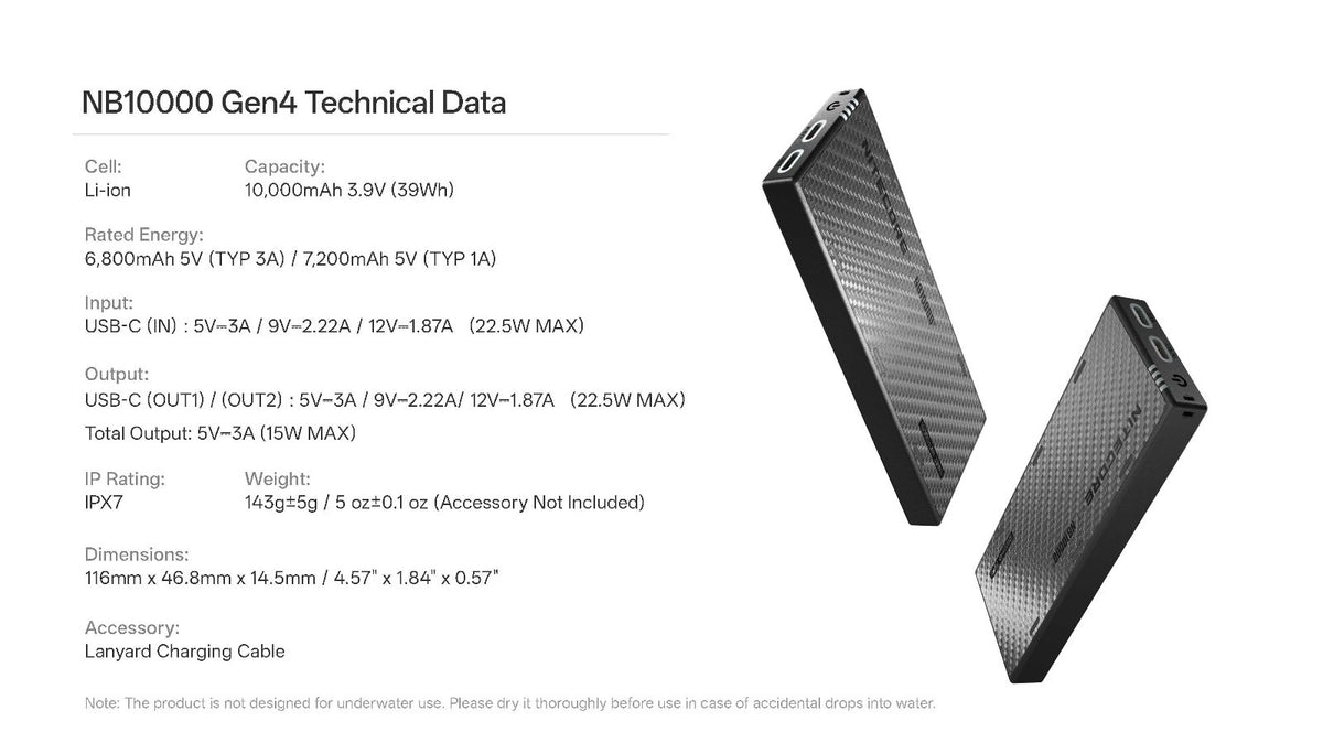 Ultralight 10000mAh Power Bank with Dual USB-C Ports and RGB Lights