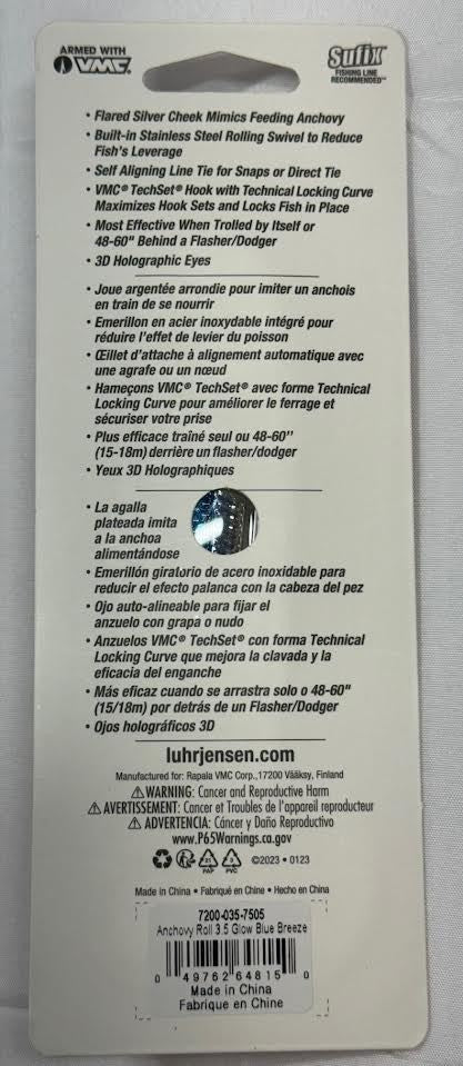 Anchovy Roll 3.5" Glow Blue Breeze Fishing Bait