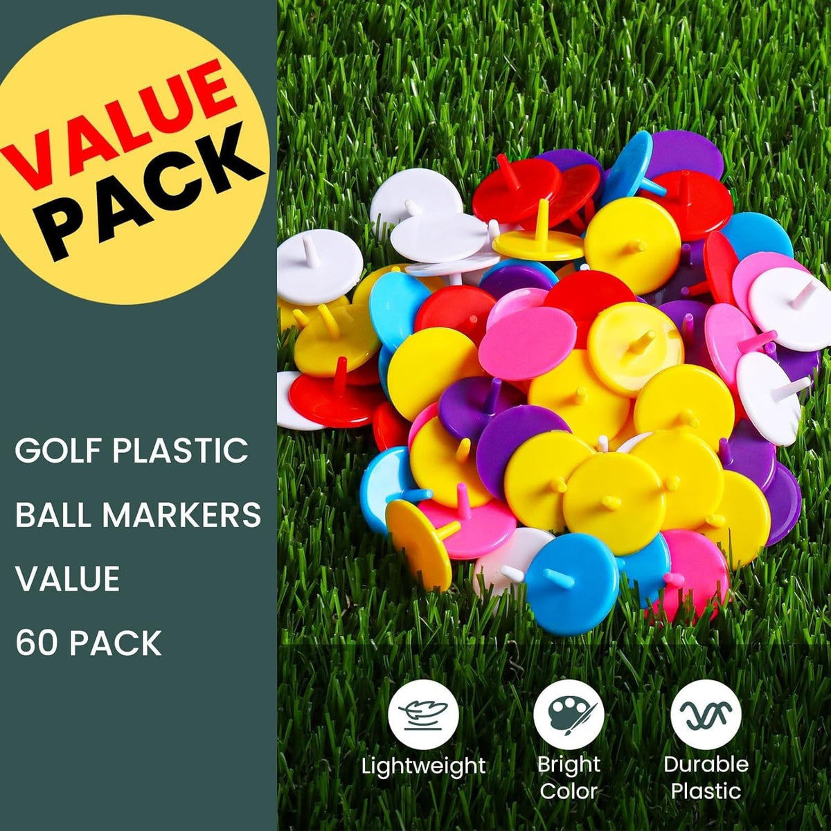 60 Pcs 0.98 Inch Plastic Golf Ball Markers Multicolor Round Position Markers