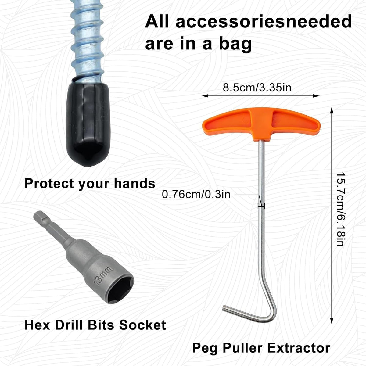 Heavy Duty Screw-In Tent Stakes Set with Magnetic Drill Adapter - 8 Inch Ground Anchors