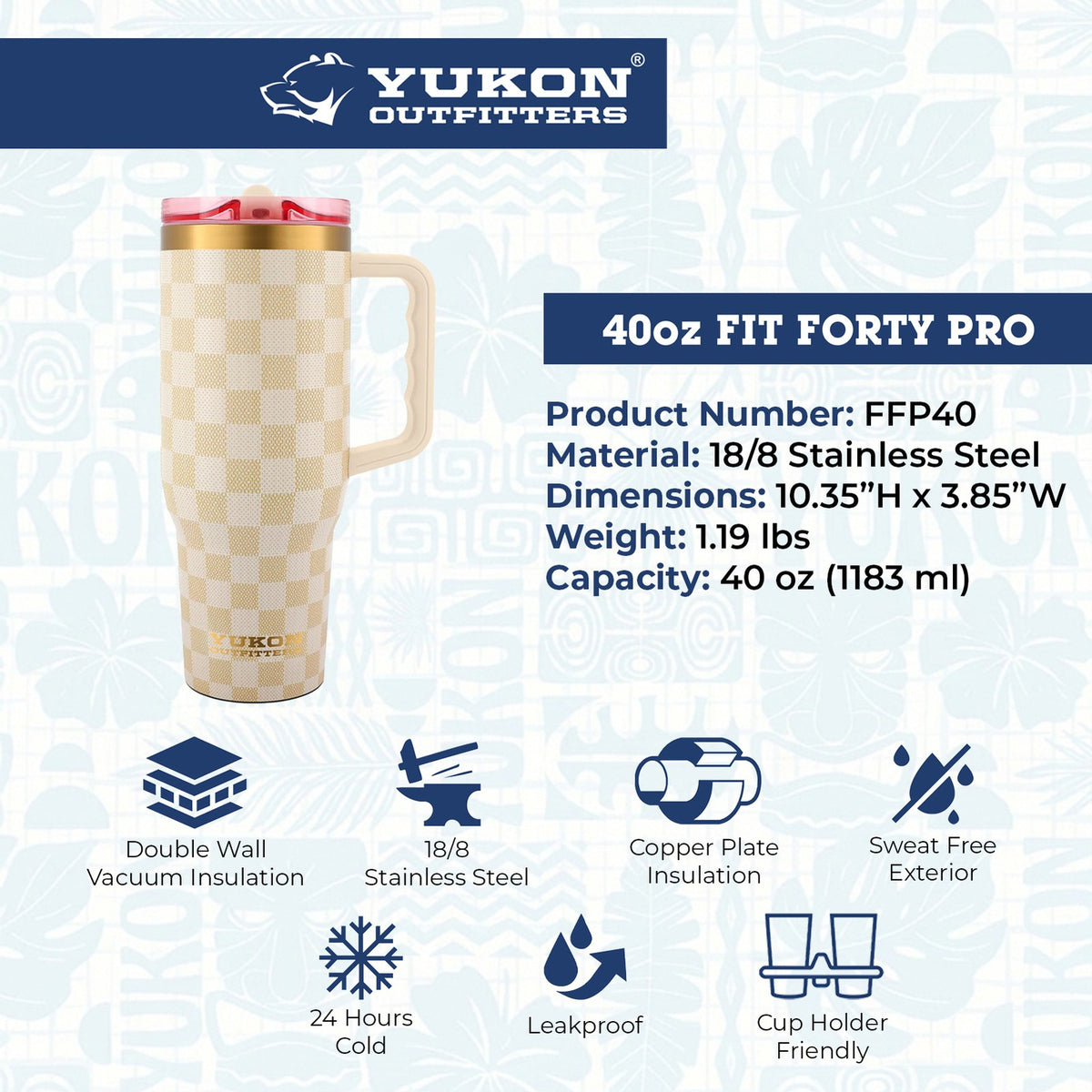 40oz Vacuum Insulated Tumbler with Leakproof Lid and Handle - Yukon Outfitters