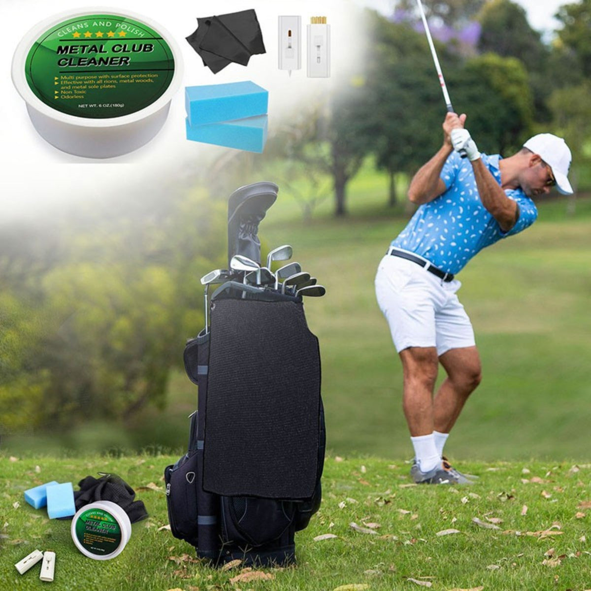 Golf Club Cleaner Kit for Drivers and Irons - Groove Brush Polish & Groove Cleaner
