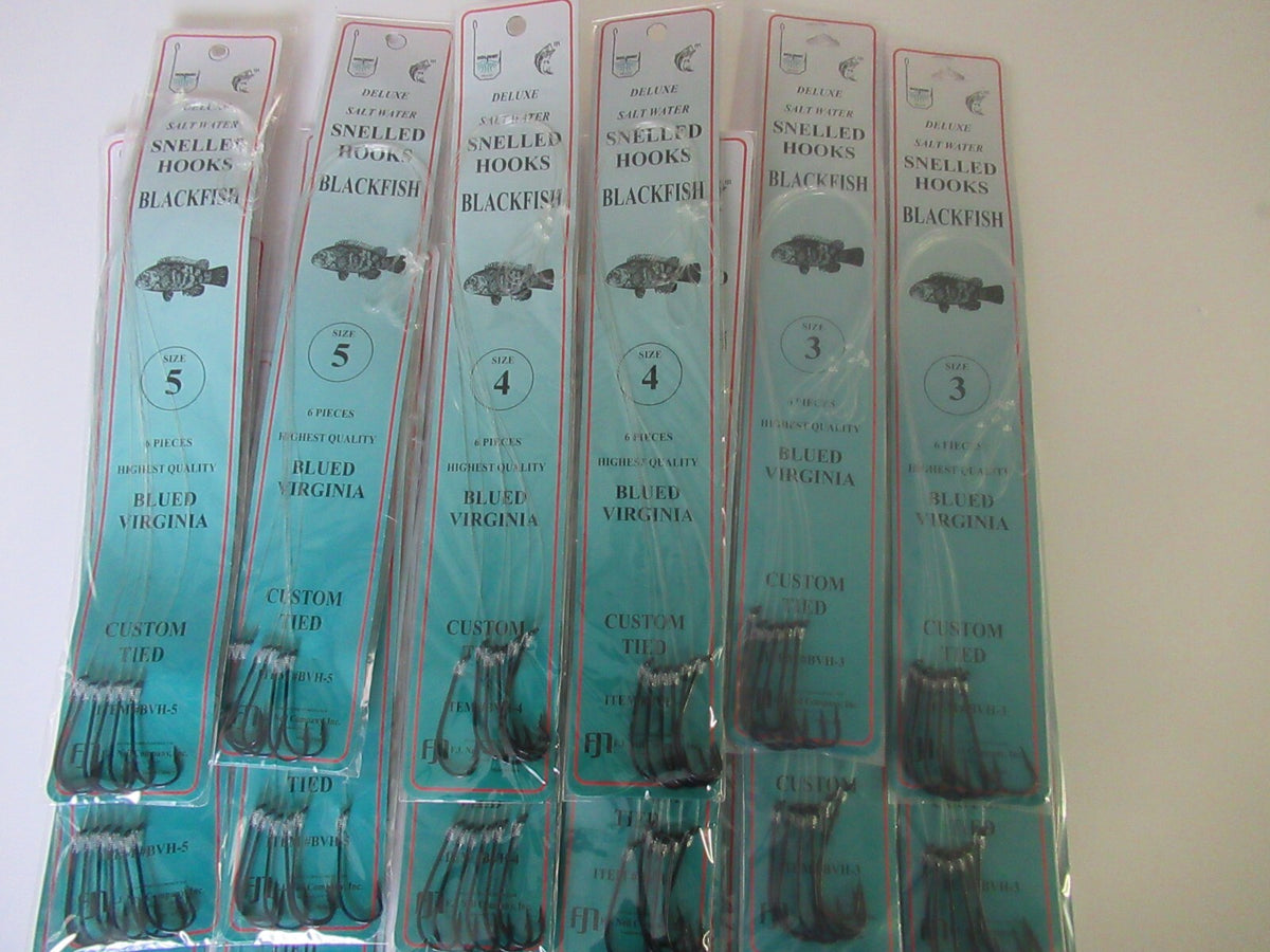 Bulk Fish Hooks - Snelled Virginia Blackfish Rigs with Leaders, Multiple Sizes