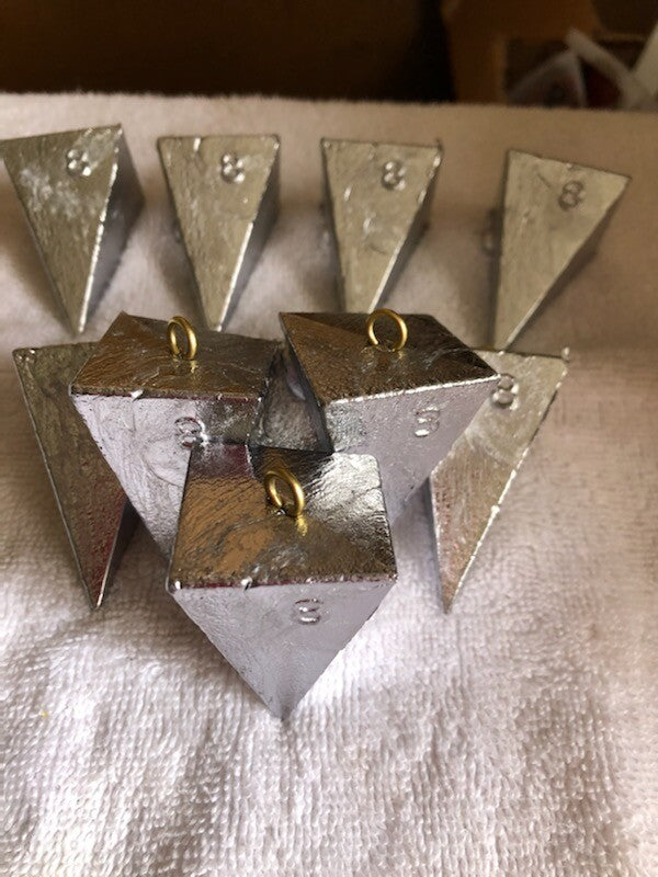 10-8oz Pyramid Fishing Sinkers with Brass Eyelets - 5 lbs, Free Shipping