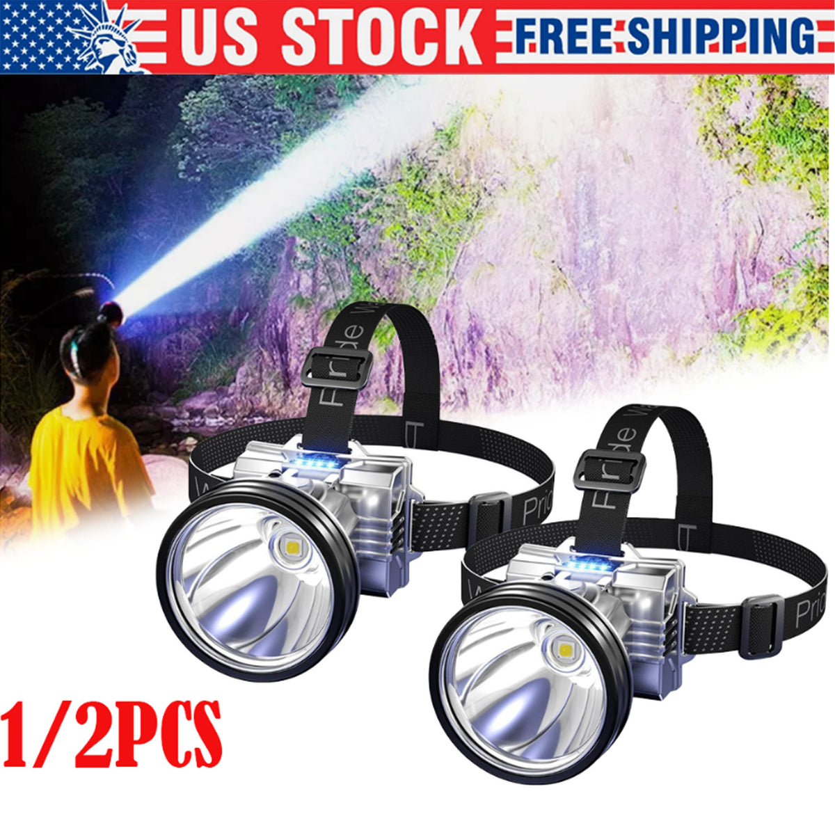 Rechargeable LED Headlamp Waterproof Outdoor Spotlight - High Power, Bright, USB Charging