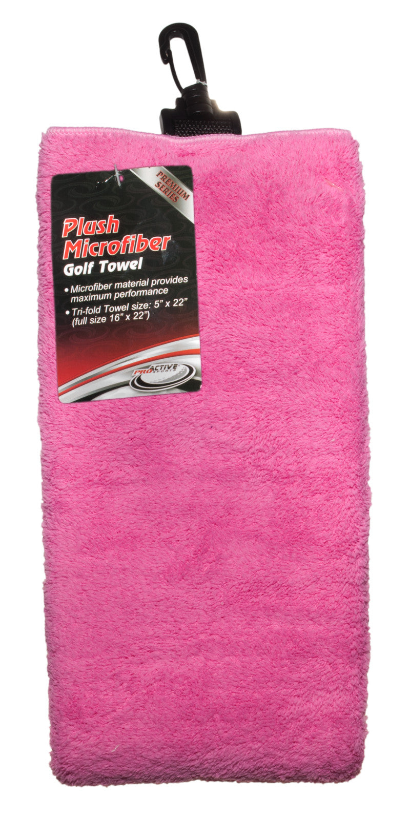 Pink Cotton Microfiber Golf Towel 16x22 Tri-Fold with Snap Hook
