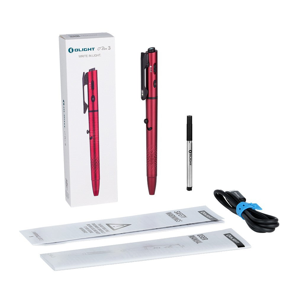 Multipurpose Pen Light with Green Laser and 120 Lumens - Olight OPen 3 Wine Red