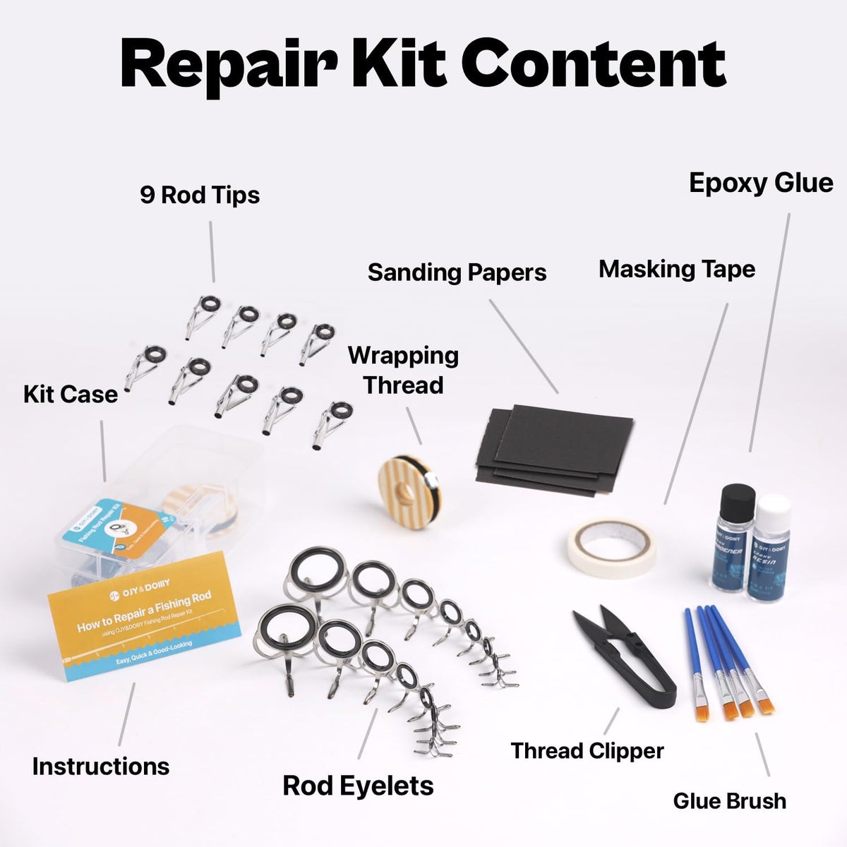 Fishing Rod Eyelet and Tip Repair Kit for Spinning and Casting Poles