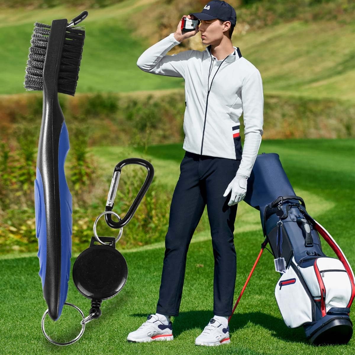 Golf Club Groove Cleaner Brush Set with Retractable Zip-Line - 2 Pack