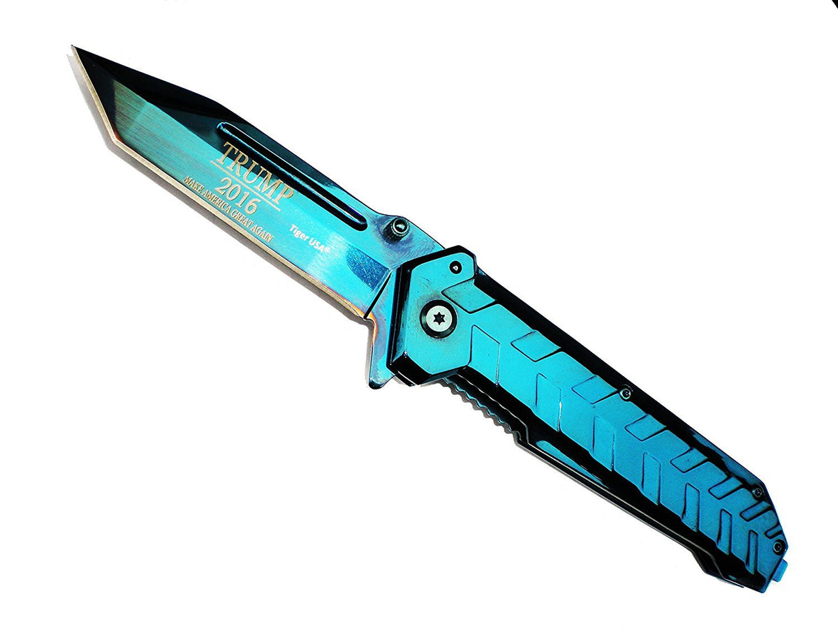 Heavy Duty 9-Inch Blue Tanto Pocket Knife with Lock & Glass Breaker