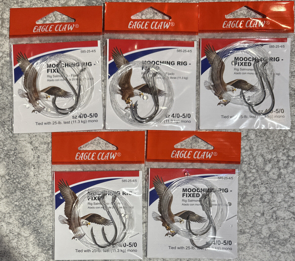 Salmon Mooching Rig 25 LB 4/0-5/0 Fixed - 5 Pack for Fishing