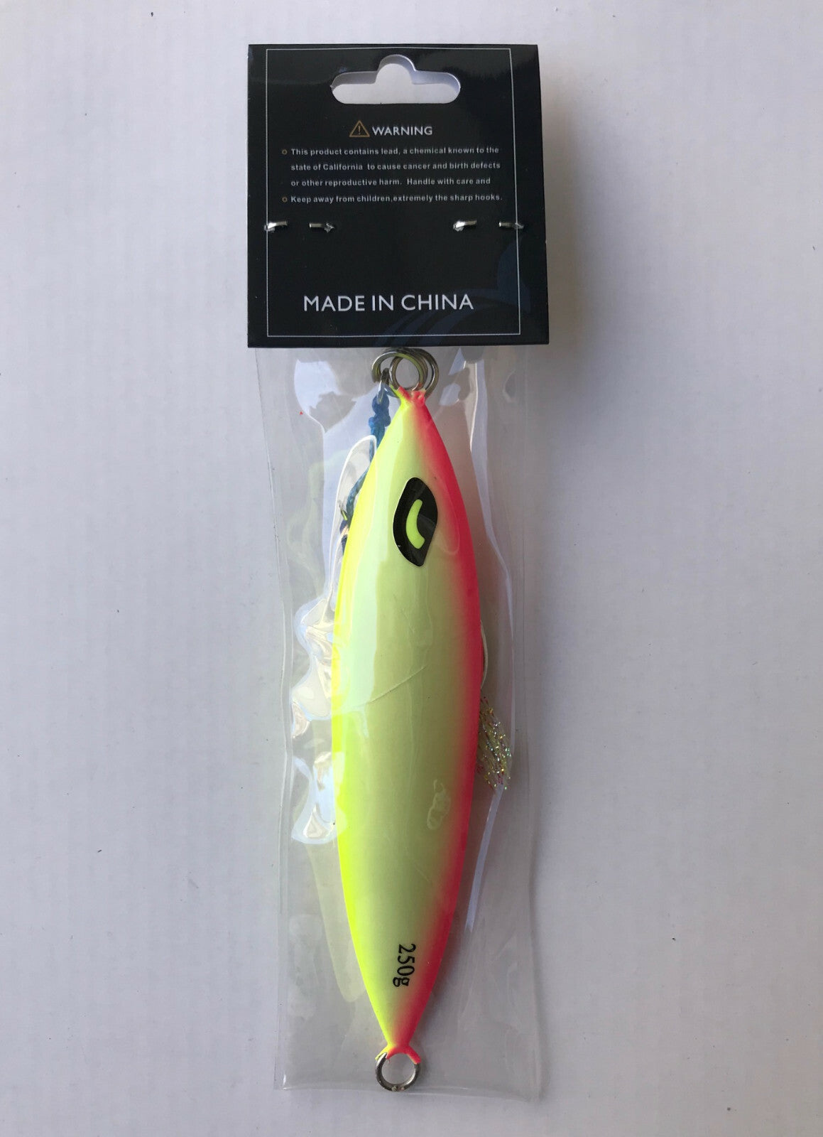 250g Lead Flat Slow Fall Fishing Jig Lure with Glow Assist Hooks - Saltwater Tackle