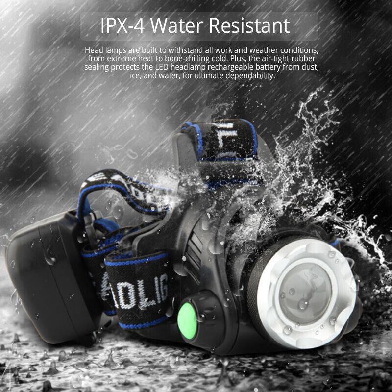 Rechargeable LED Headlamp with Zoom Focus 990000LM Waterproof Head Torch