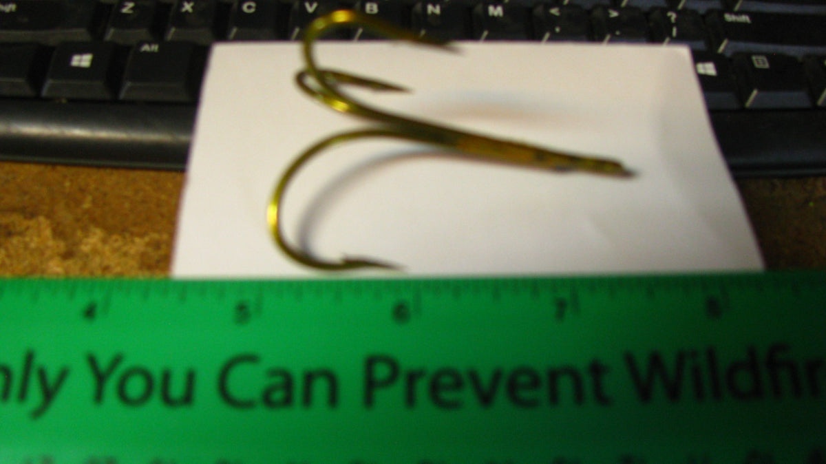 36 Large Eye Bronze Treble Hooks - Size 8/0 for Fishing, 2 1/8"