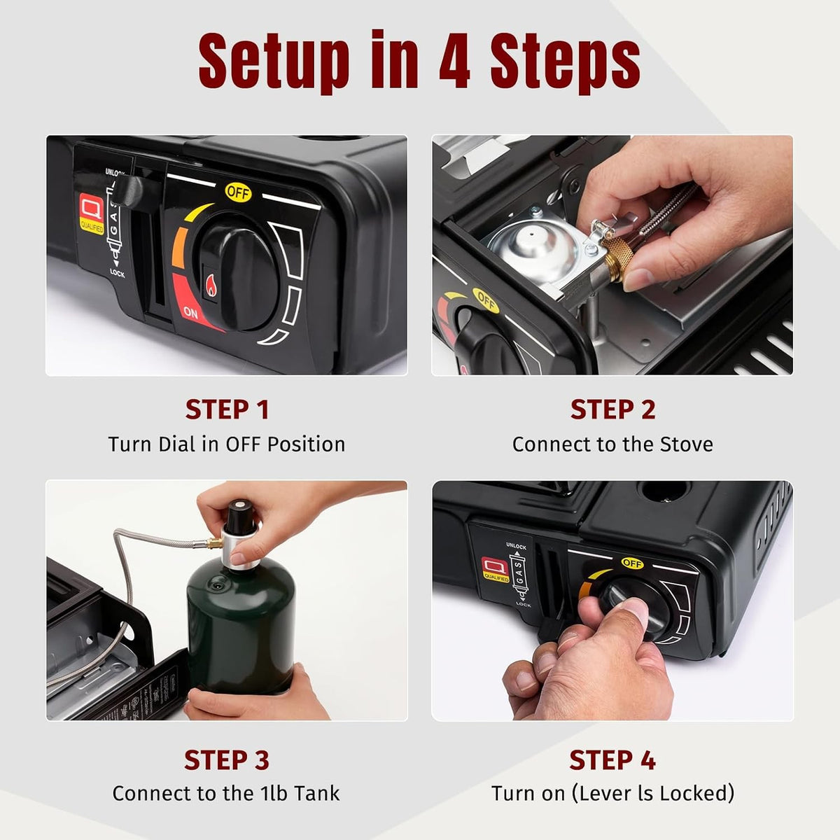 Portable Camping Stove Dual Fuel 7800 BTU with Carrying Case & Regulator Hose