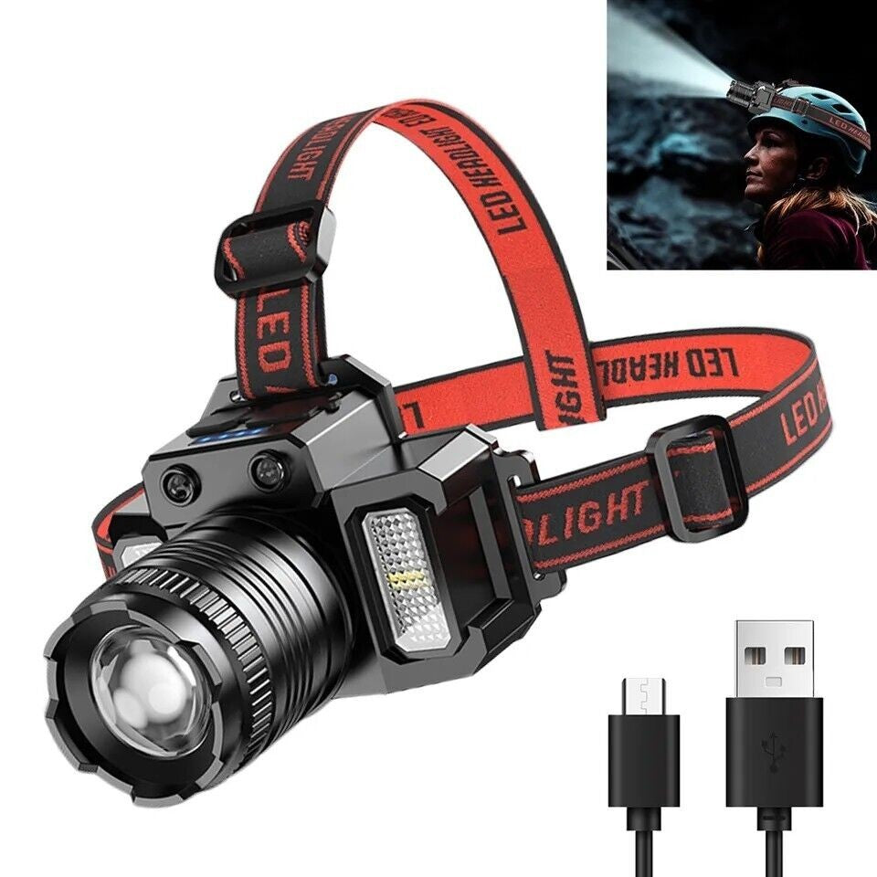 Rechargeable LED Headlamp with Zoomable Bright Light and Multiple Modes
