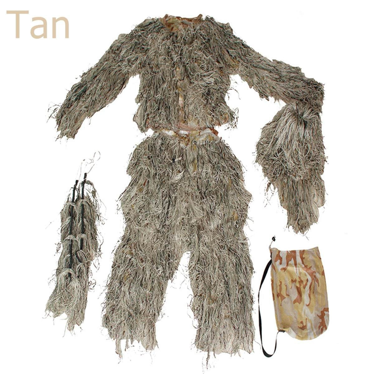 Camouflage Ghillie Suit for Hunting and Birdwatching - Tan 5-in-1