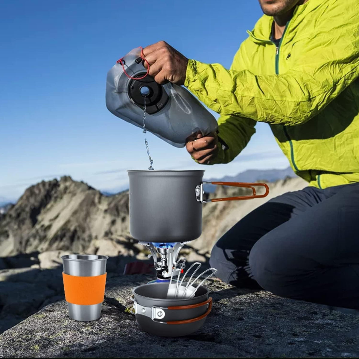 Backpacking Cooking Kit with Stove Pots Utensils & Storage Bags - Lightweight Portable Camp Cookware Set