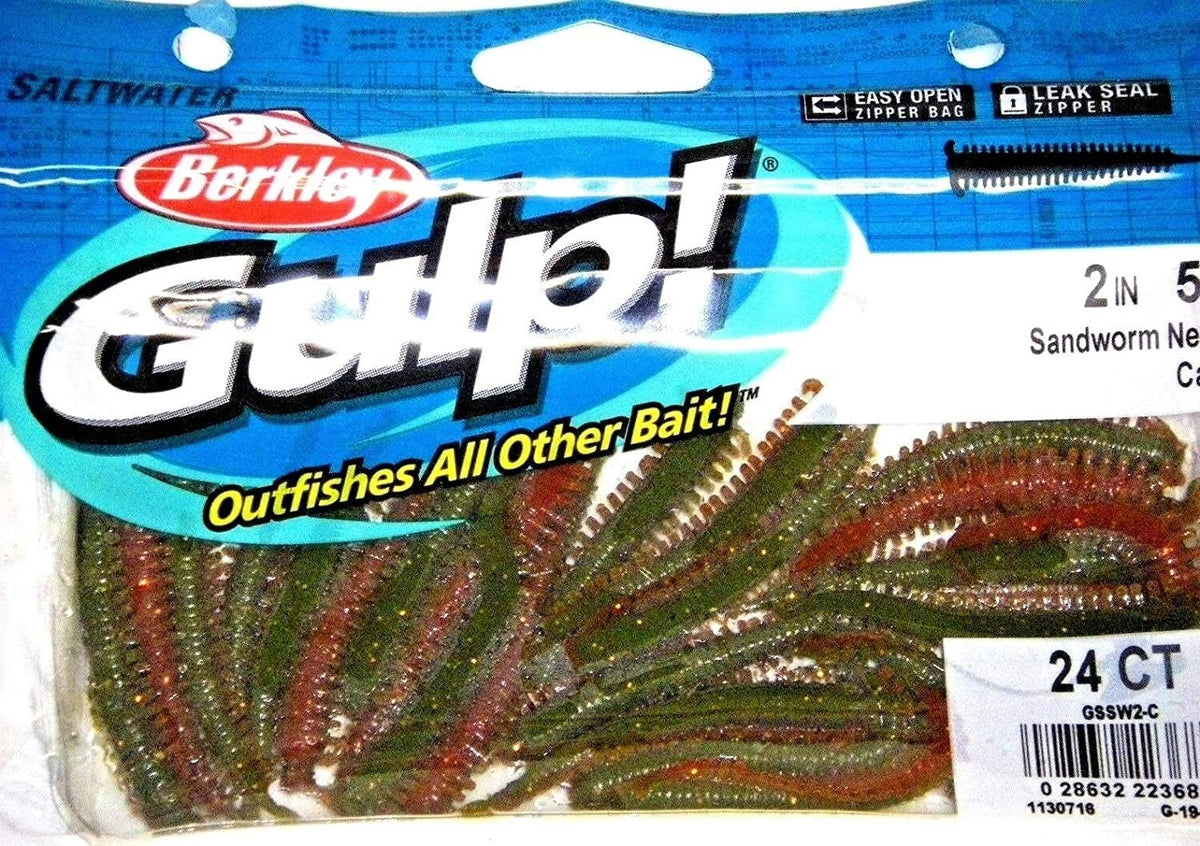 Saltwater Sandworm Bait Set - 2-inch Camo Gulp Bait, 24 Count
