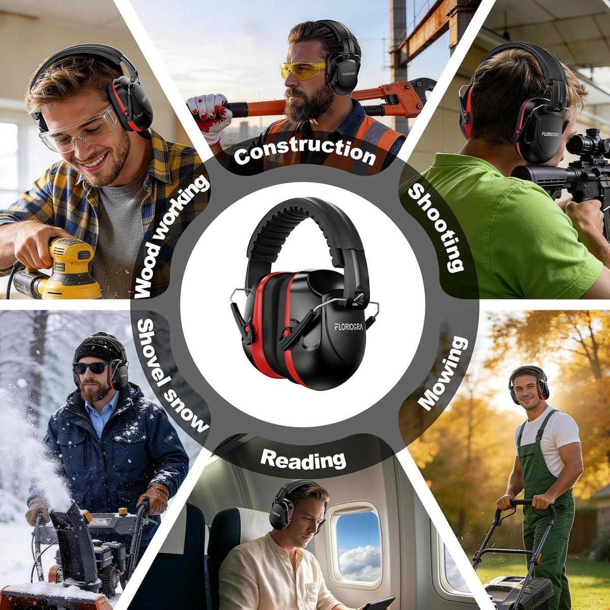 Noise Cancelling Ear Muffs for Shooting Mowing Construction - Adjustable Safety Hearing Protection