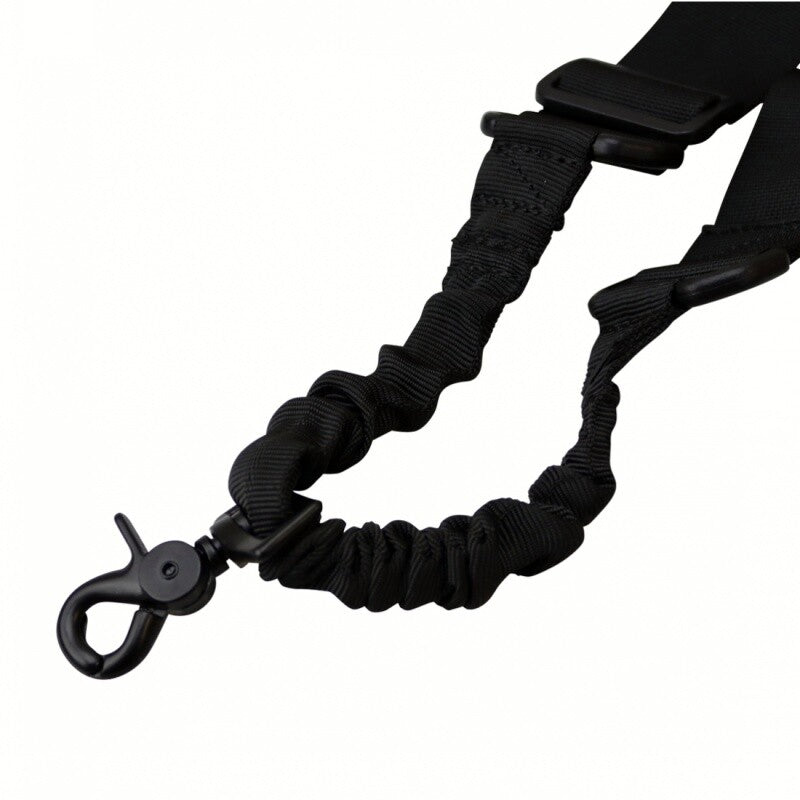 Tactical Single Point Rifle Sling with Adjustable Bungee Cord - Black