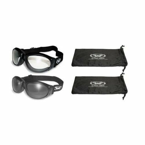 Red Baron Motorcycle Goggles - Day & Night Smoke and Clear with Storage Bag
