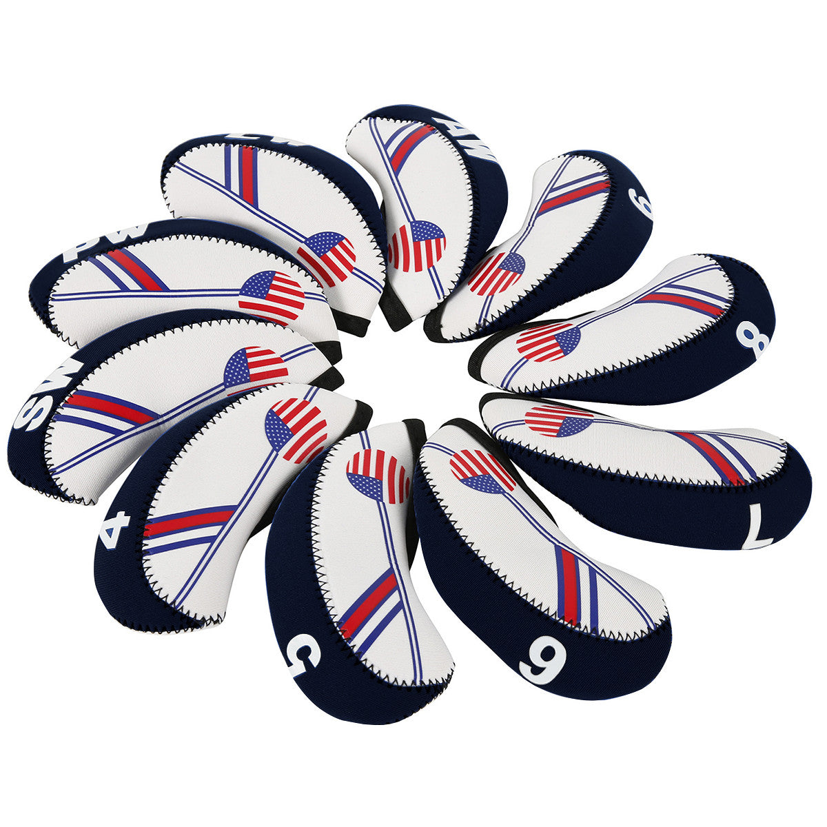10 Pcs Golf Head Cover Set Club Iron Protectors Neoprene US Flag Styles