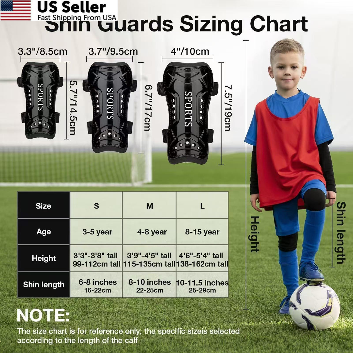 Youth Soccer Shin Guards with Shock Absorption Adjustable Fit - Black & White
