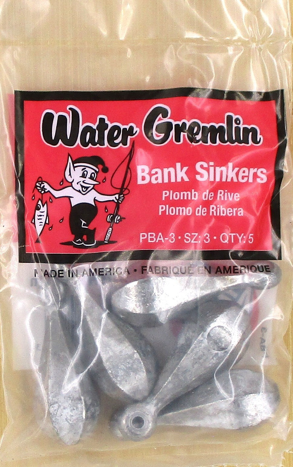 Water Gremlin 3 oz Bank Sinkers Fishing Weights - Size 3, 6 Pack