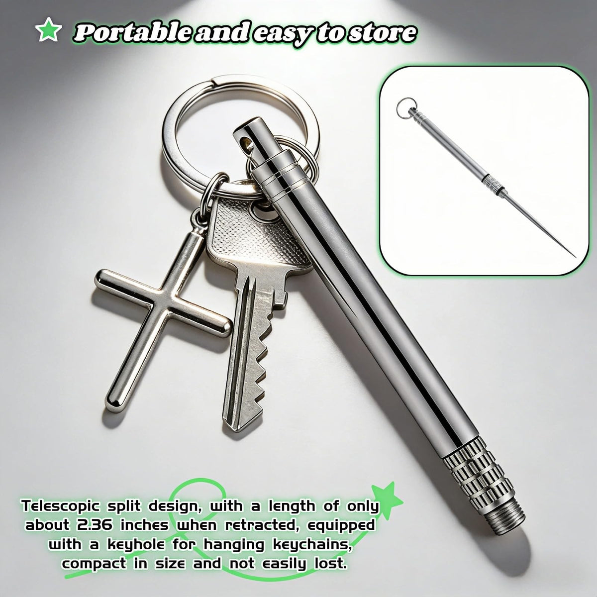Portable Titanium Multi-Function Toothpick Keychain - Reusable Stainless Steel