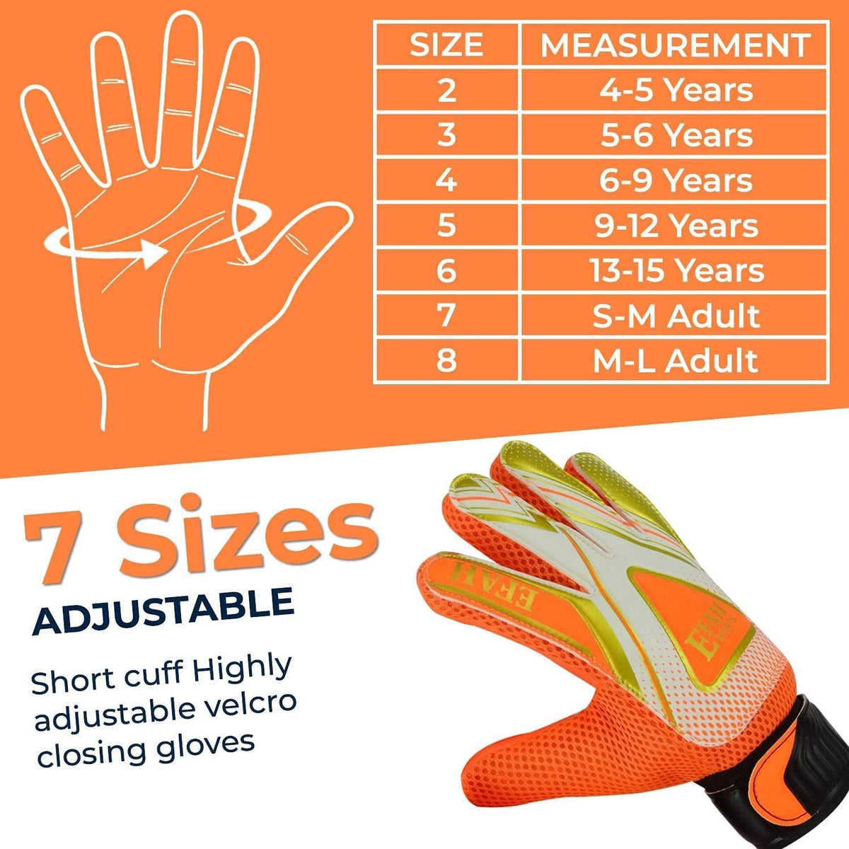 Kids Soccer Goalkeeper Gloves Size 4 - Anti-Slip Breathable Orange