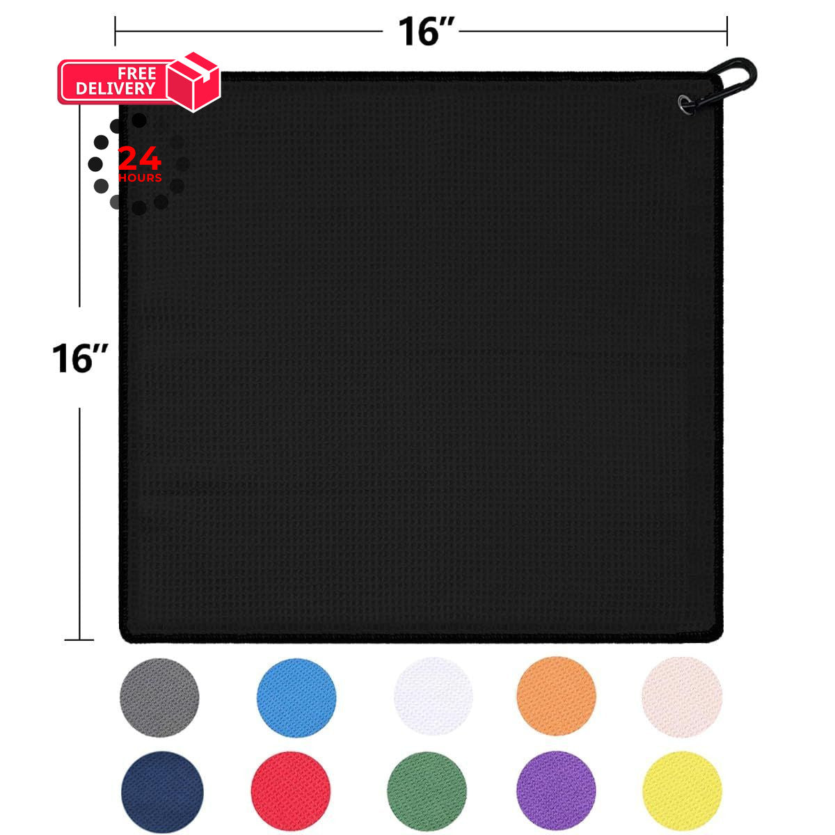 Golf Towels with Club Brush Set - Microfiber Waffle 16x16 Inch Black