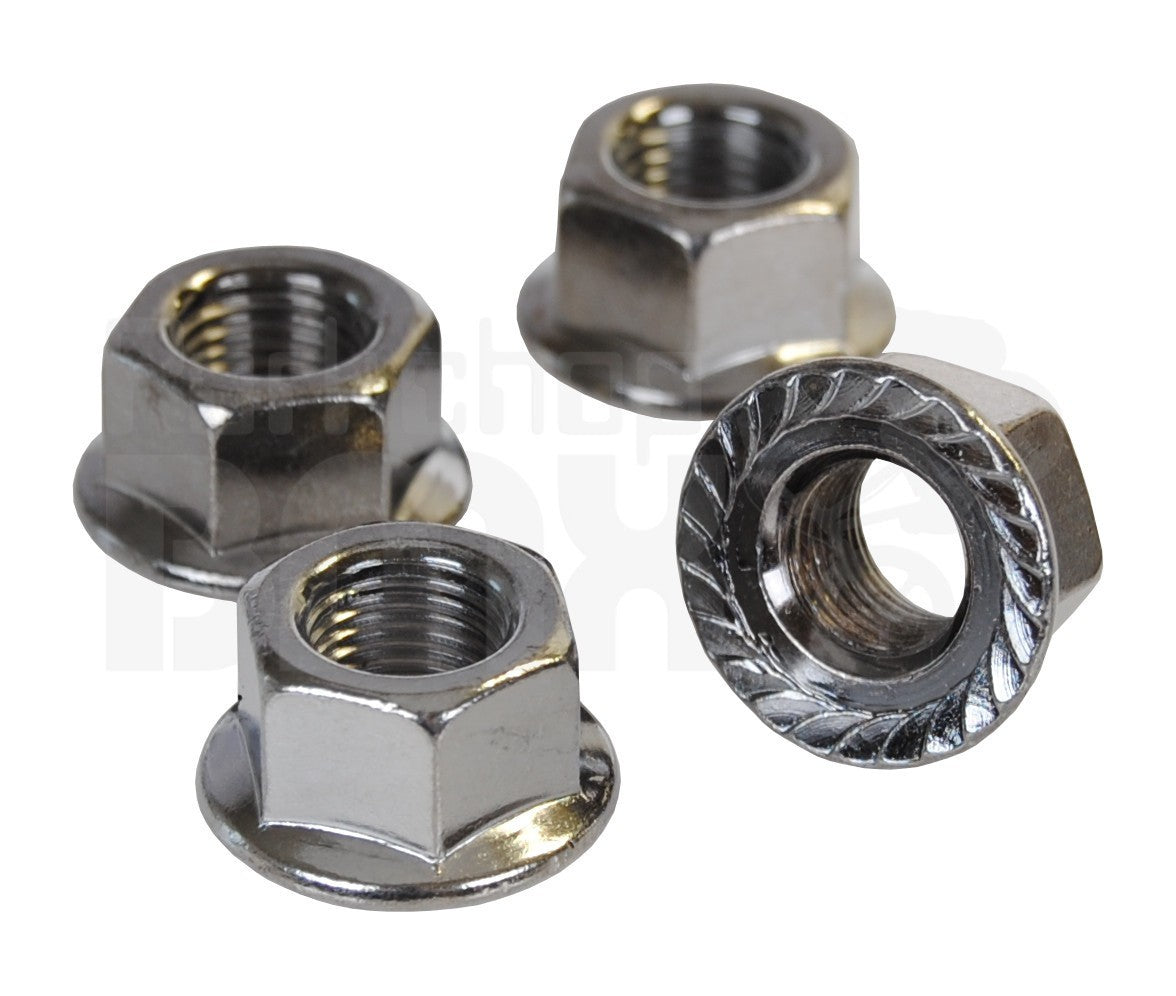 BMX Bicycle Flanged Axle Nuts 3/8" x 26T Set of 4 Silver