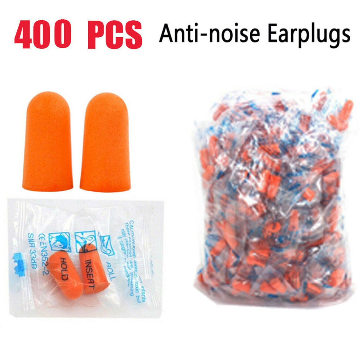 Bulk Foam Ear Plugs for Sleep, Travel, Shooting & Noise Reduction - Orange, 200/400 pcs