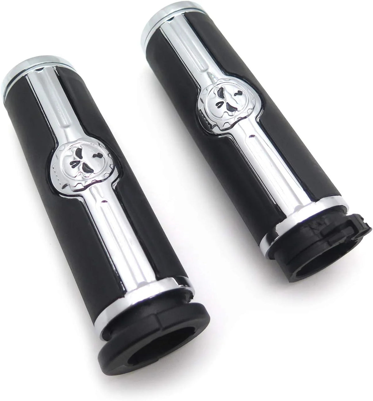 Chrome Skull Handlebar Grips for Harley Touring Dyna Softail XR VRSC