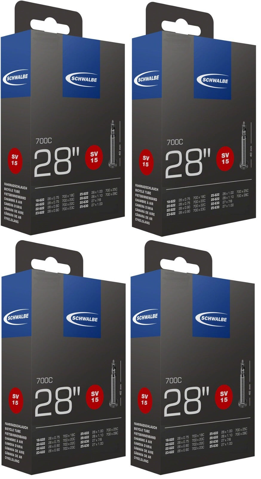 2 or 4 Pack Bicycle Inner Tubes 700x18-28mm with 40mm Presta Valve