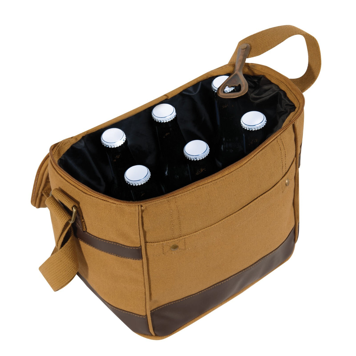 Insulated Travel Cooler Bag with Canvas & Leather Details, Multiple Colors