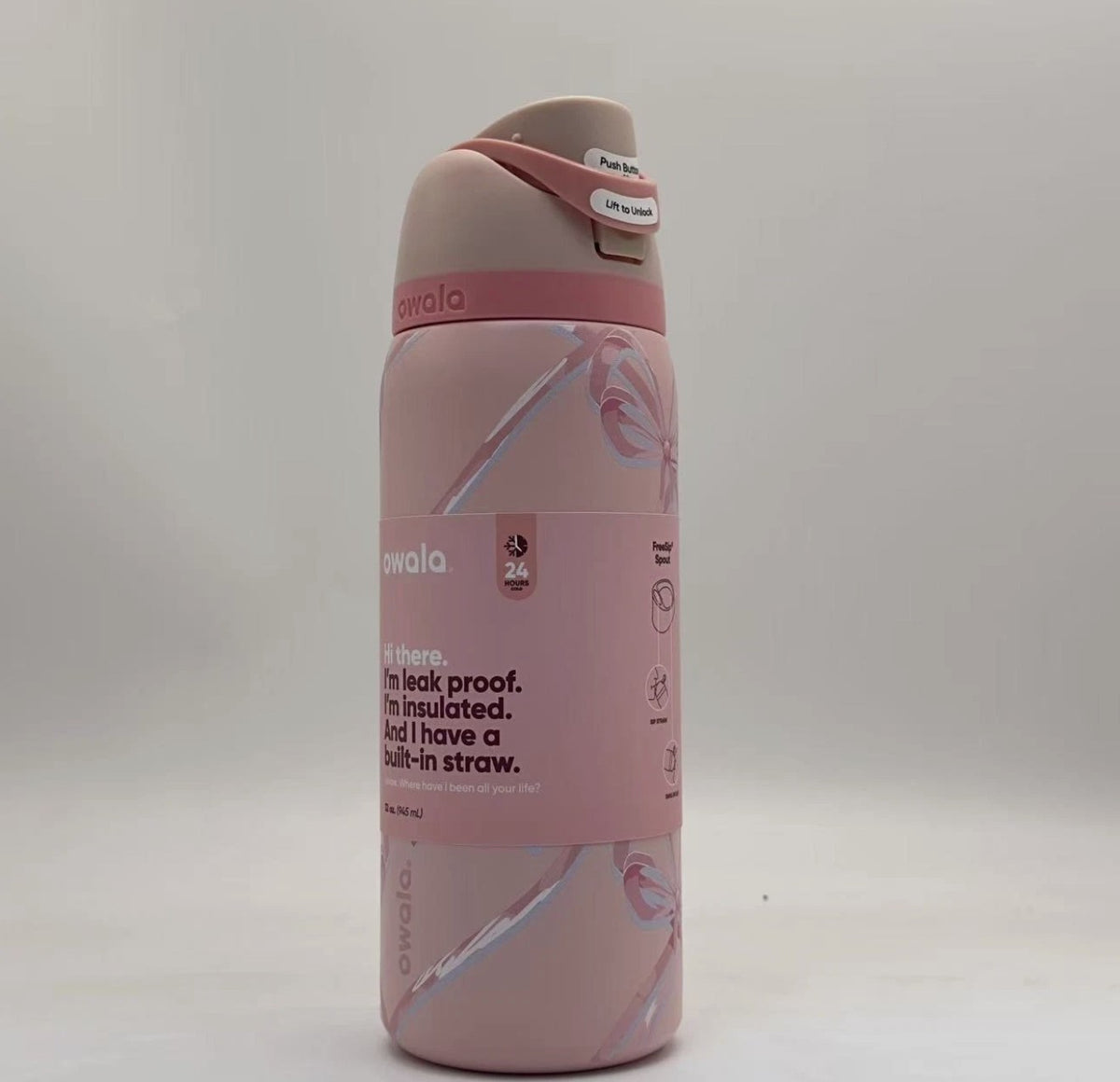 Insulated 32oz Water Bottle with Leak-Proof Lid - Pink Holiday Edition
