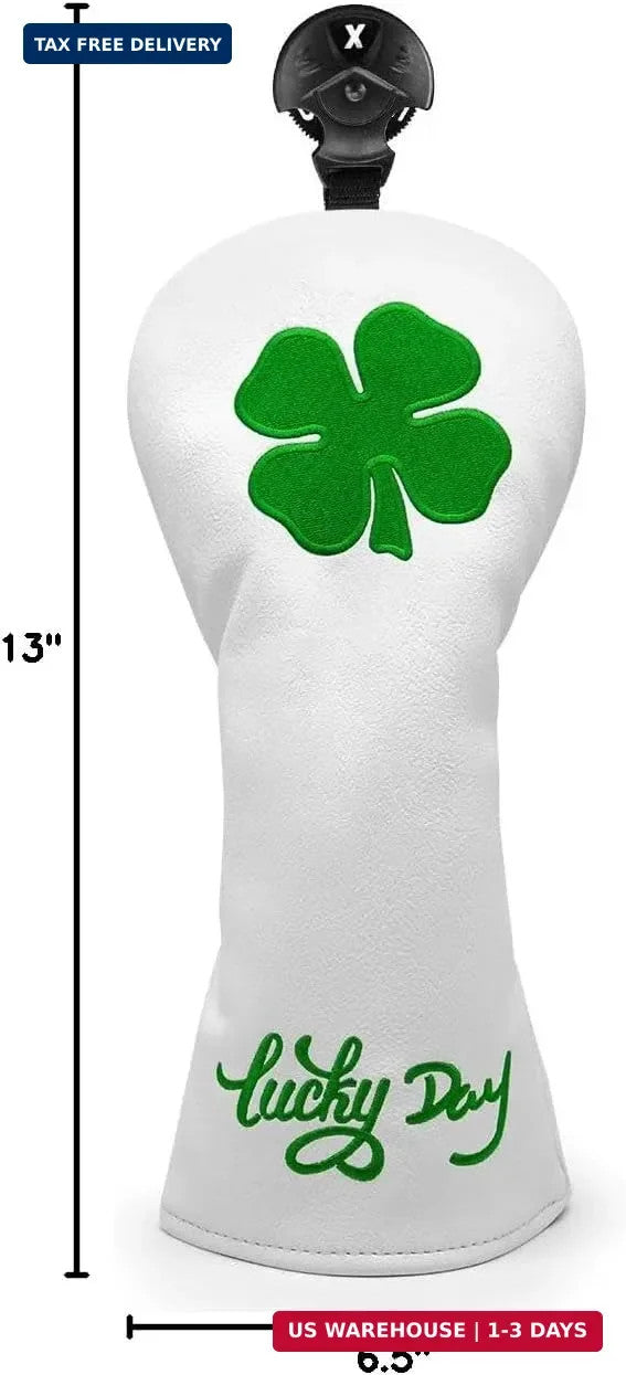 Golf Club Head Covers Set with Lucky Clover Embroidery and Interchangeable Number Labels