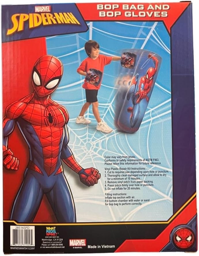 Kids Spiderman Inflatable Bop Bag & Bop Gloves Fitness Set