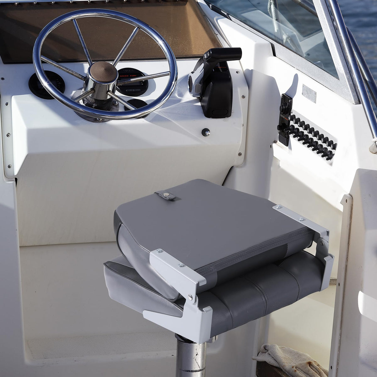 Set of 2 Folding Low Back Boat Seats with Cushions and Stainless Steel Screws